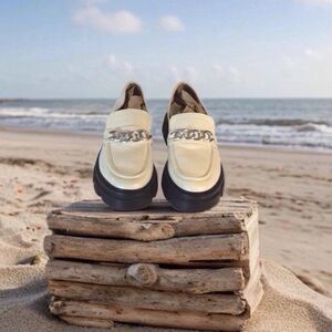 Y2K Goth Lug Loafer Platform, Ivory, Size 9,Slip On,Read